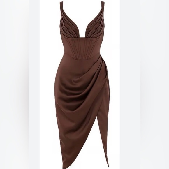 House of CB Chocolate Asymmetrical Dress - Picture 2 of 3
